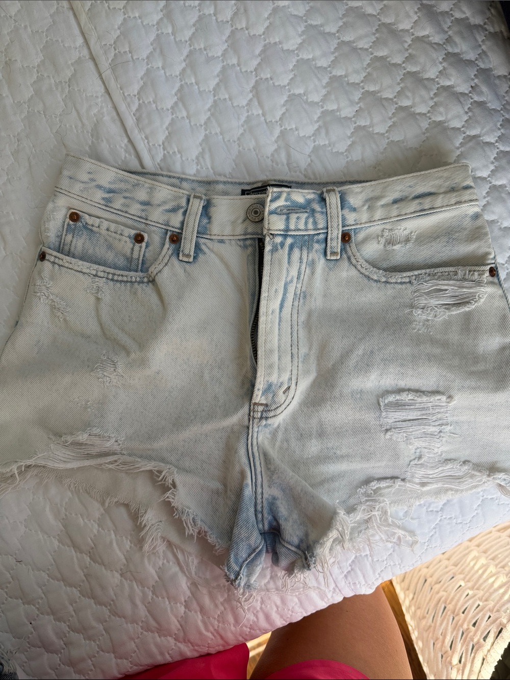 Abercrombie & Fitch Light Blue Distressed High-Rise Jean Shorts